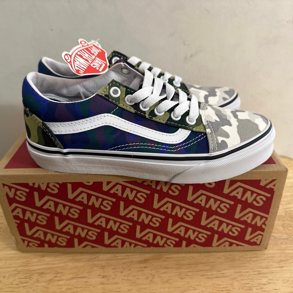 NIB Vans Old Skool Camocollage Multicolor Sneakers Size 2.5 Kids Unisex Camo